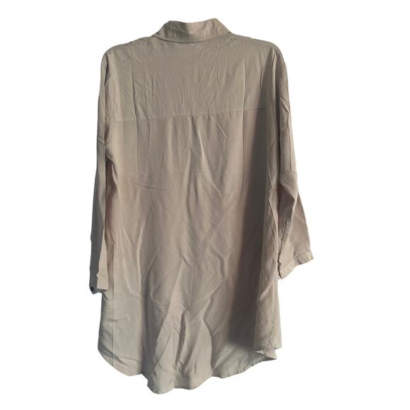 GUC Men's Tan 3/4 Sleeve 100% Polyester (feels silky) Casual Shirt Size Small - Picture 2 of 6
